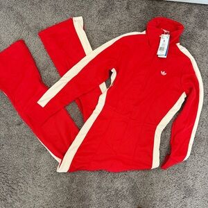 Adidas Red and Cream jumpsuit